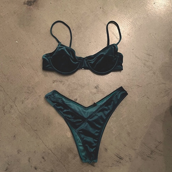 ASOS Other - South Beach bikini monowire bikini top and high leg bikini bottom in jade velvet